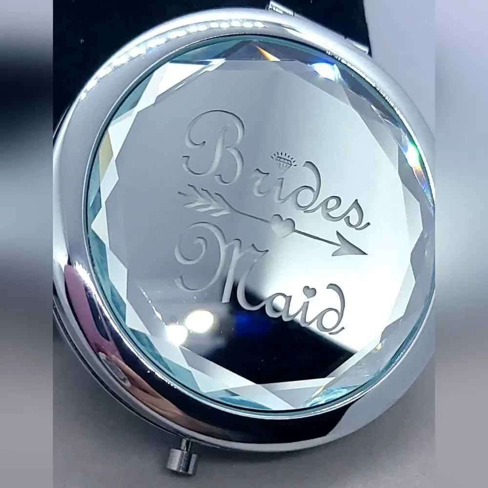 Bridesmaid Gift Silver Engraved Compact Mirror – Luxe Dual-Sided Makeup Mirror